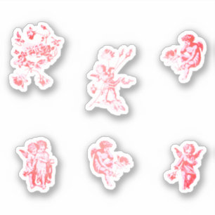 Cute Vintage Pink Cherub Cupid Angels Flowers Set 