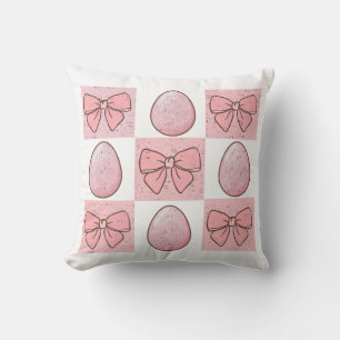 Cute Vintage Pink Easter Egg Coquette Bow Cushion
