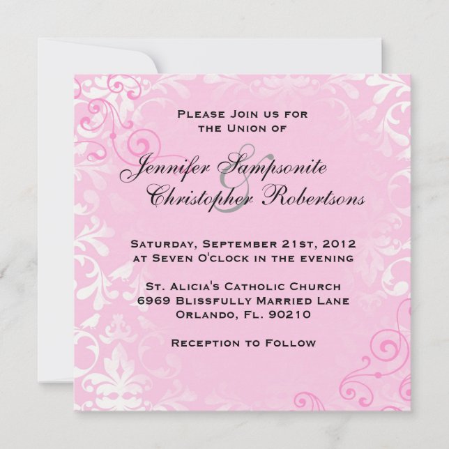 Cute Vintage Pink Elegant Wedding Invitation (Front)