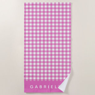 Cute Vintage Pink Gingham Plaid Personalised  Beach Towel