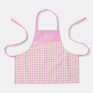 Cute Vintage Pink Gingham Plaid Personalised Kid's Apron