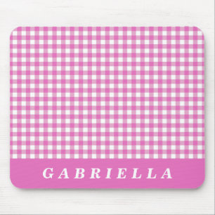 Cute Vintage Pink Gingham Plaid Personalised Mouse Pad