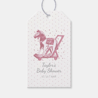 Cute Vintage Pink Hobby Horse Pattern Gift Tags