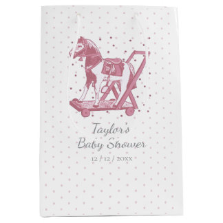 Cute Vintage Pink Hobby Horse Pattern Medium Gift Bag