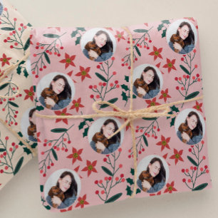 Cute Vintage Pink Photo Christmas Wrapping Paper