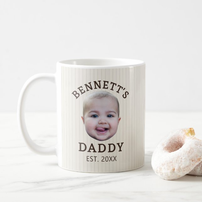 Cute Vintage Pinstripe Custom Face Dad Mug (With Donut)