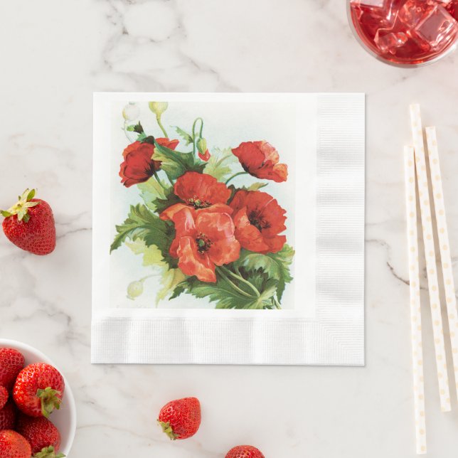 Cute vintage poppy garden party paper napkins (Insitu)