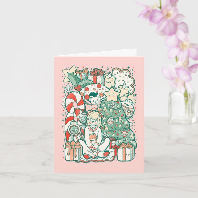 Cute Vintage Print Effects Holiday/Christmas Card (Orchid)