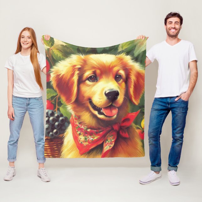 Cute Vintage Puppie Portrait Fleece Blanket (In Situ)