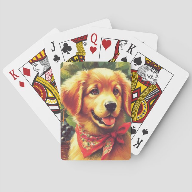 Cute Vintage Puppie Portrait Playing Cards (Back)