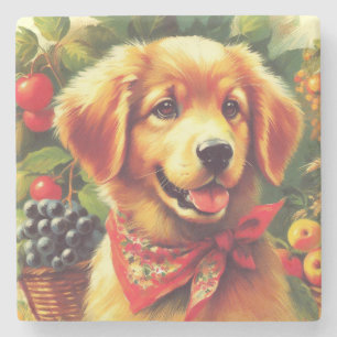 Cute Vintage Puppie Portrait Stone Coaster
