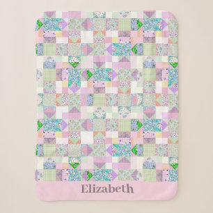 Cute Vintage Quilt Design Custom Girl Name Sherpa Blanket