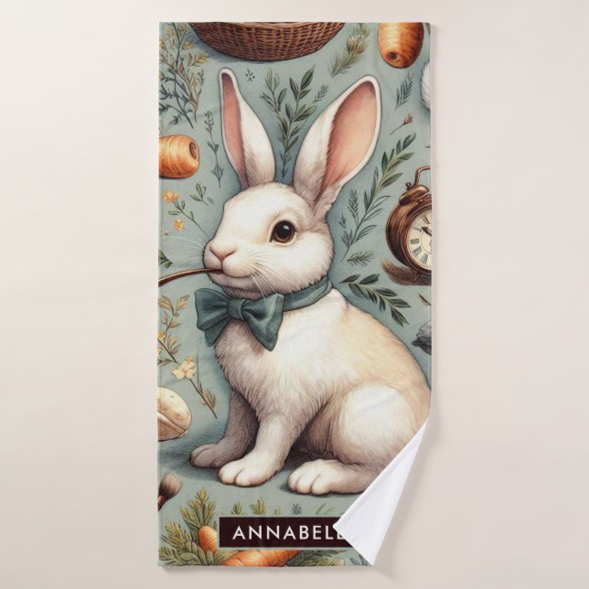 Cute Vintage Rabbit Bath Towel (Bath Towel)
