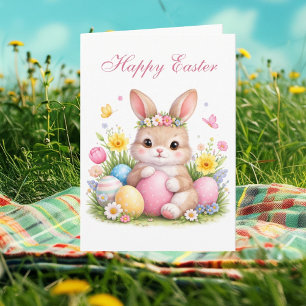 Cute Vintage Rabbit Bunny Blush Pink Easter Floral Thank You Card