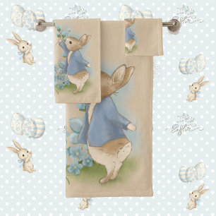 Cute vintage rabbit in a meadow with flowers bath towel set