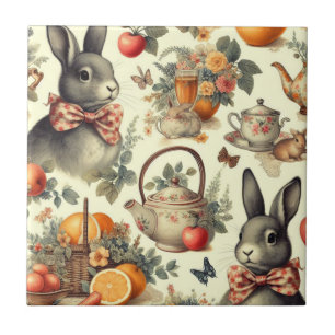 Cute Vintage Rabbit Painting Tile