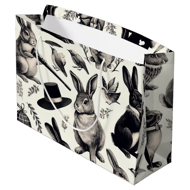 Cute Vintage Rabbit Pattern Large Gift Bag (Back Angled)