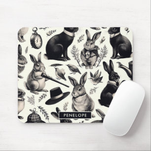 Cute Vintage Rabbit Pattern Mouse Pad