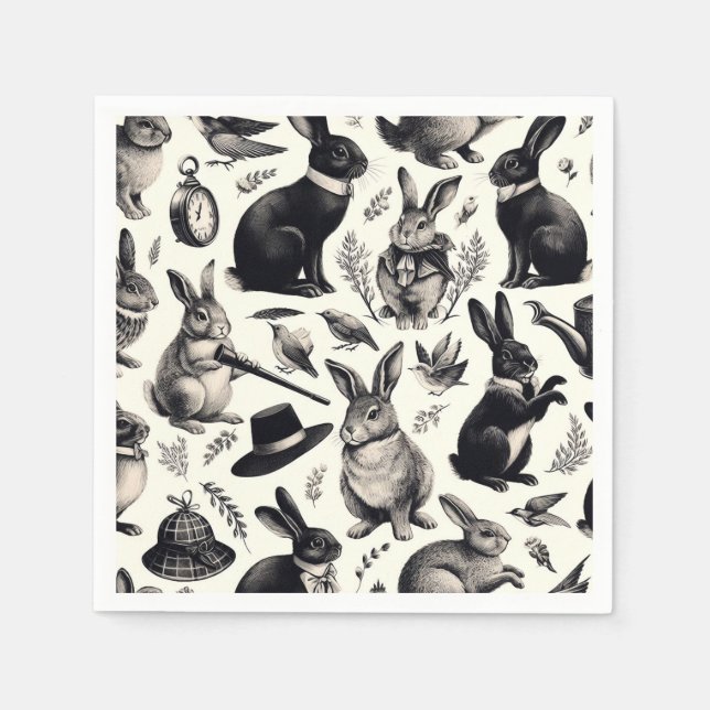 Cute Vintage Rabbit Pattern Napkin (Front)