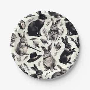 Cute Vintage Rabbit Pattern Paper Plate