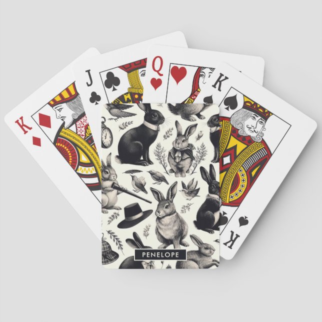 Cute Vintage Rabbit Pattern Playing Cards (Back)