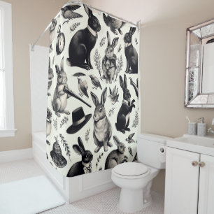 Cute Vintage Rabbit Pattern Shower Curtain