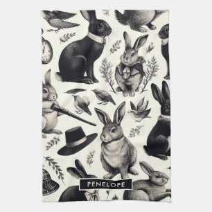 Cute Vintage Rabbit Pattern Tea Towel