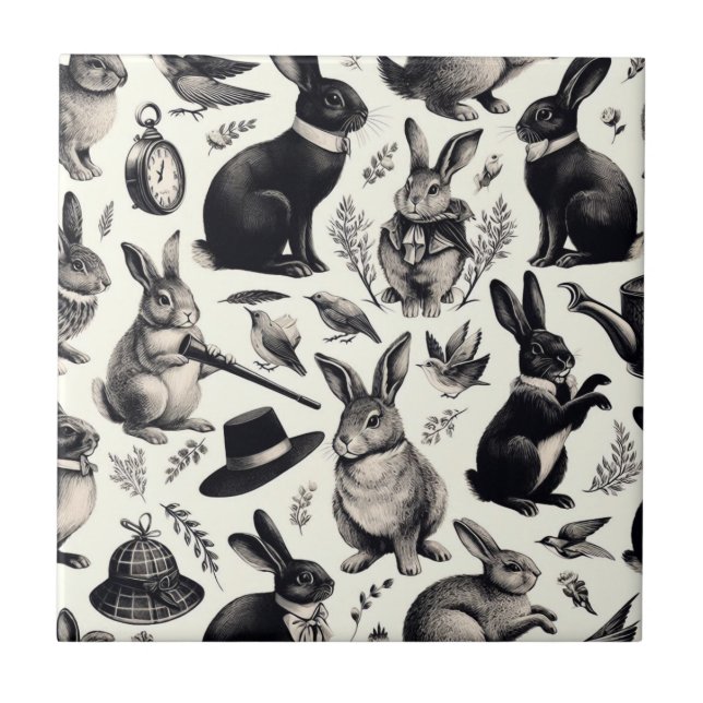 Cute Vintage Rabbit Pattern Tile (Front)