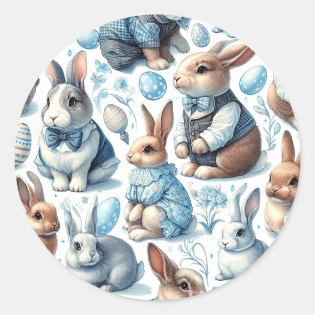 Cute Vintage Rabbit Seamless Classic Round Sticker (Front)