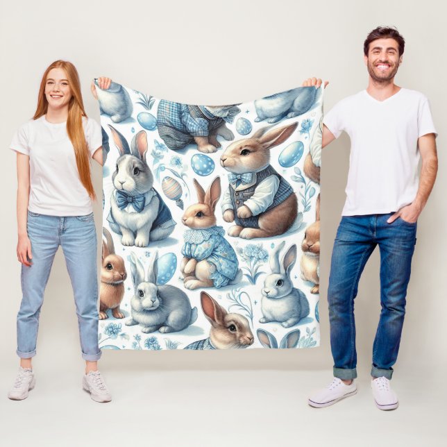 Cute Vintage Rabbit Seamless Fleece Blanket (In Situ)