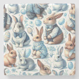 Cute Vintage Rabbit Seamless Stone Coaster