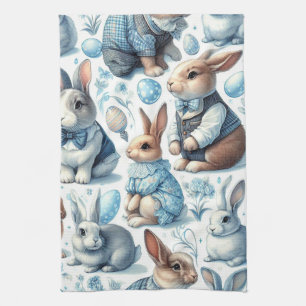Cute Vintage Rabbit Seamless Tea Towel