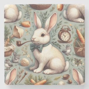 Cute Vintage Rabbit Stone Coaster