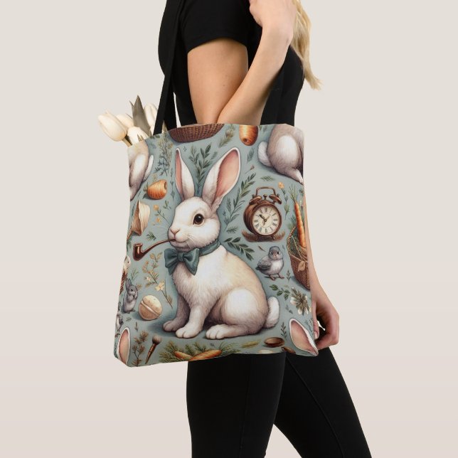 Cute Vintage Rabbit Tote Bag (Close Up)