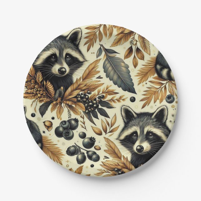 Cute Vintage Racoon Pattern Paper Plate (Front)