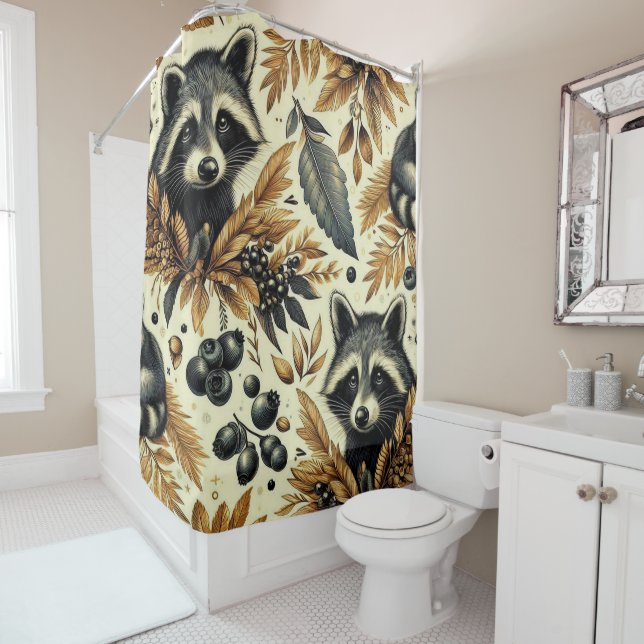 Cute Vintage Racoon Pattern Shower Curtain (In Situ)
