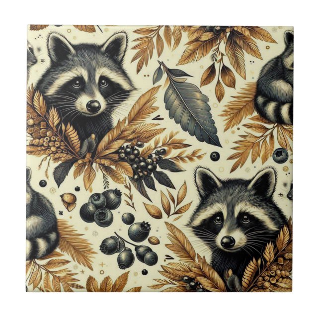 Cute Vintage Racoon Pattern Tile (Front)