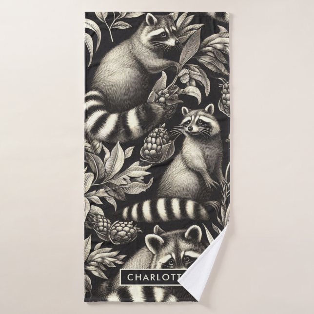 Cute Vintage Racoon Seamless Bath Towel (Bath Towel)