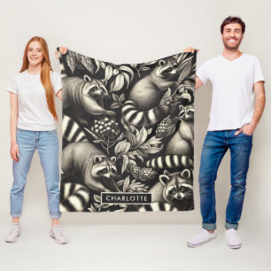Cute Vintage Racoon Seamless Fleece Blanket