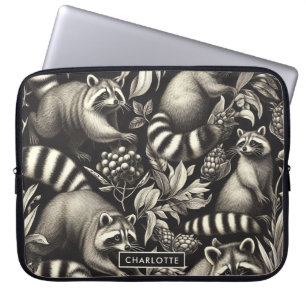 Cute Vintage Racoon Seamless Laptop Sleeve