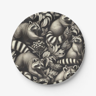 Cute Vintage Racoon Seamless Paper Plate