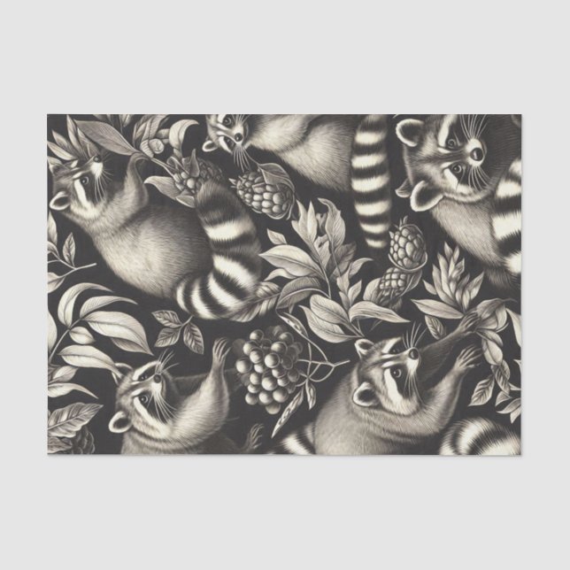 Cute Vintage Racoon Seamless Tissue Paper (Front)