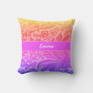 Cute Vintage Rainbow Floral Botanical Cushion