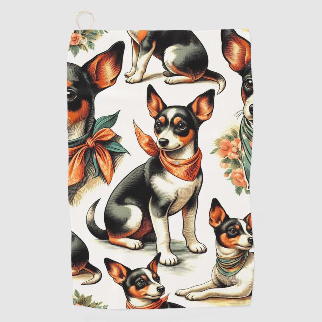 Cute Vintage Rat Terrier Seamless Golf Towel (Front)