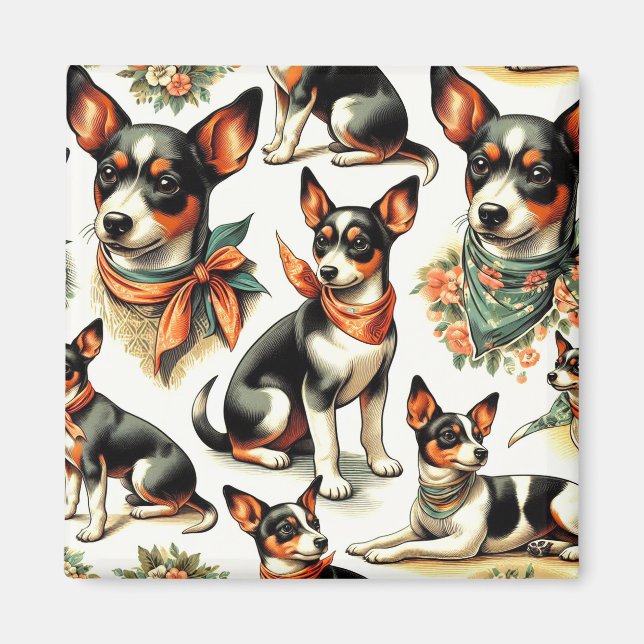 Cute Vintage Rat Terrier Seamless Magnet (Front)