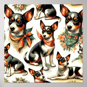 Cute Vintage Rat Terrier Seamless Poster
