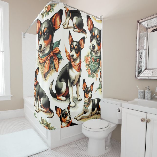 Cute Vintage Rat Terrier Seamless Shower Curtain (In Situ)