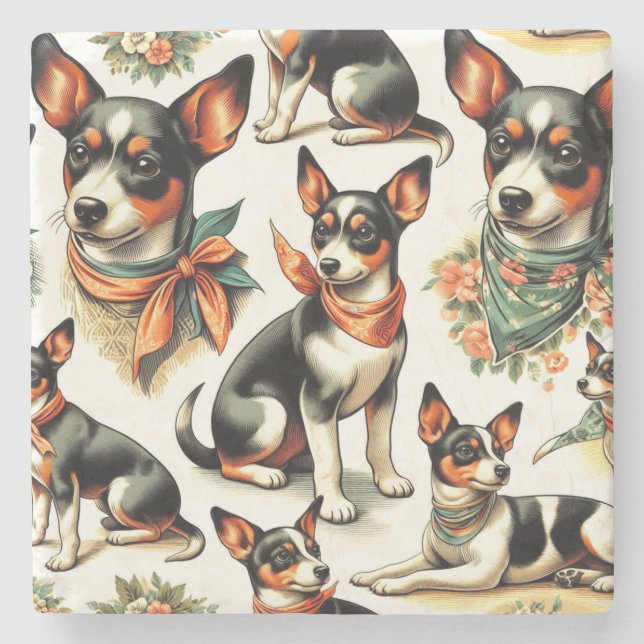 Cute Vintage Rat Terrier Seamless Stone Coaster (Front)