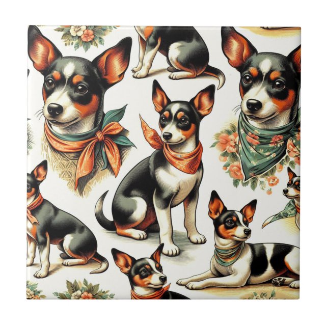 Cute Vintage Rat Terrier Seamless Tile (Front)