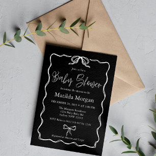 Cute Vintage Red Black Bow Baby Shower Invitation